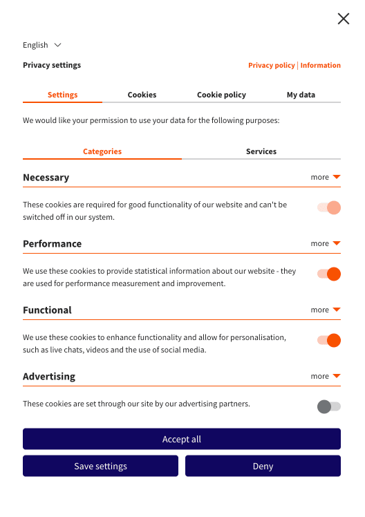 Panneau de préférences de la bannière de consentement aux cookies - CookieFirst